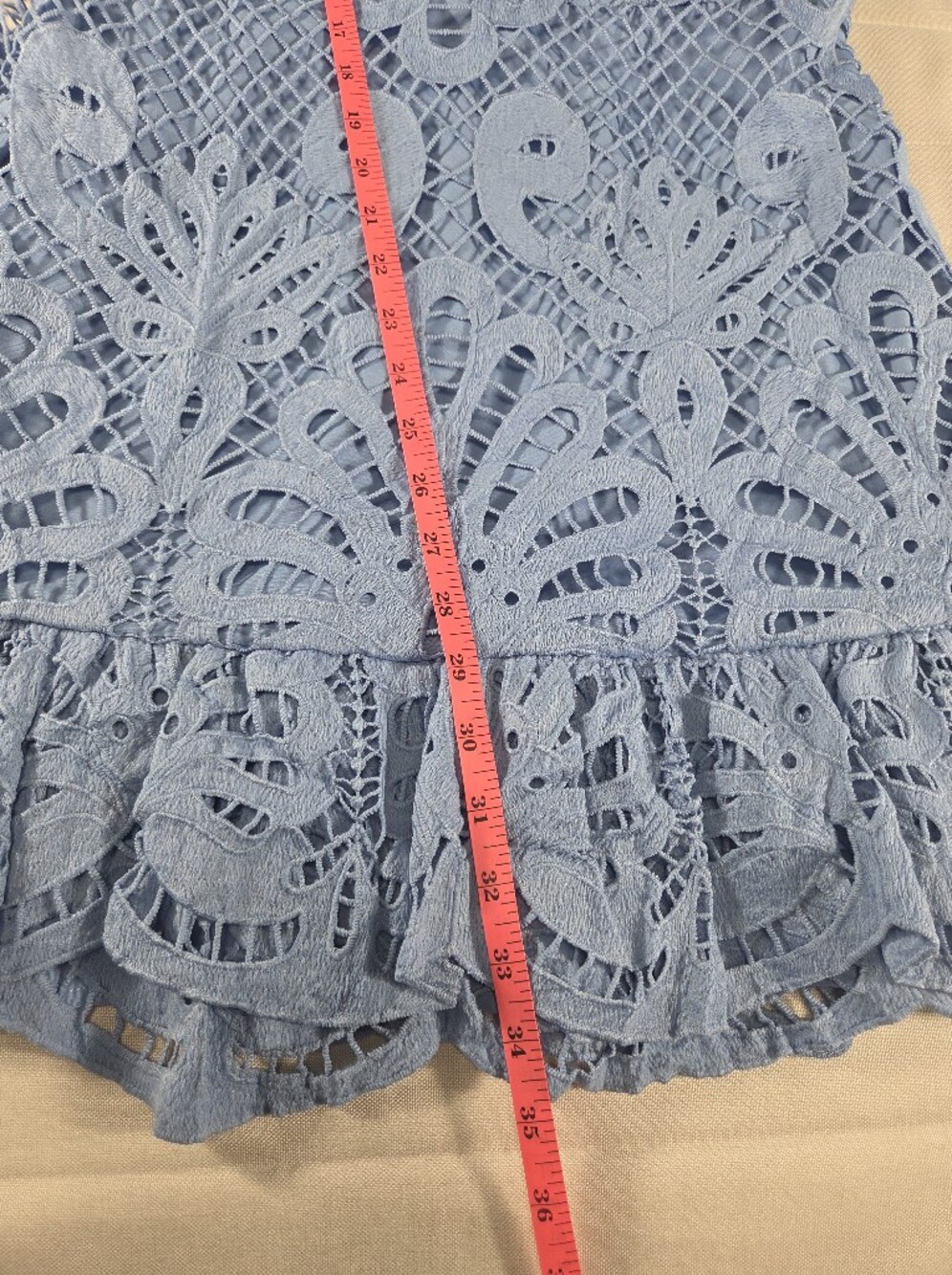 AQUA Blue Lace Mock Neck Long Sleeve Mini Dress Size L Romantic Ruffle Hem - Picture 10 of 10